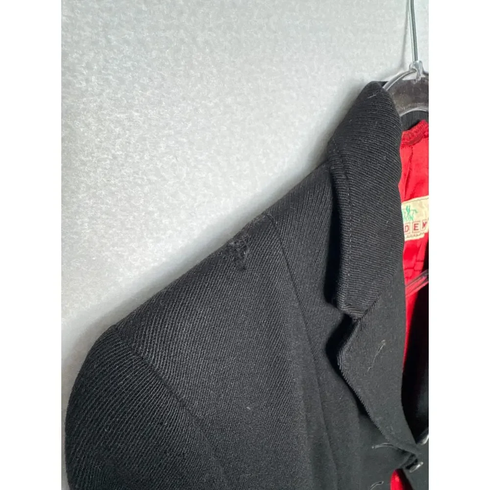 Vintage 1970s-80s Caldene Black Wool Riding Blazer Red Lined Small
